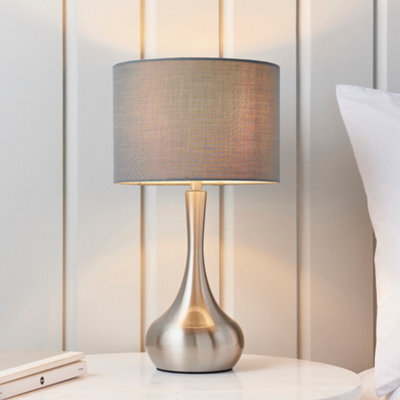 Anson Lighting Leahurst Table Light Finished In Satin Nickel Plate And Grey Fabric - image 1