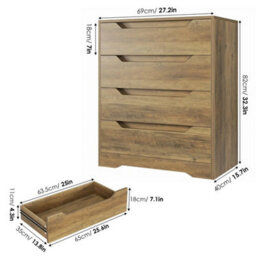 Brown 4 Drawer Wooden Chest Bedroom Storage Dresser - thumbnail 2