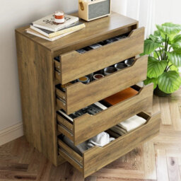 Brown 4 Drawer Wooden Chest Bedroom Storage Dresser - thumbnail 3