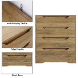 Brown 4 Drawer Wooden Chest Bedroom Storage Dresser - thumbnail 4