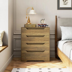 Brown 4 Drawer Wooden Chest Bedroom Storage Dresser - thumbnail 5
