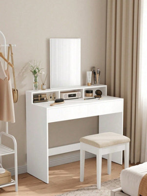 Vasagle Dressing Table With Large Mirror, Vanity Table With 2 Drawers And 3 Compartments, Makeup Table, Modern,  White - image 1