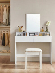 Vasagle Dressing Table With Large Mirror, Vanity Table With 2 Drawers And 3 Compartments, Makeup Table, Modern,  White - thumbnail 2