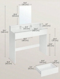 Vasagle Dressing Table With Large Mirror, Vanity Table With 2 Drawers And 3 Compartments, Makeup Table, Modern,  White - thumbnail 7