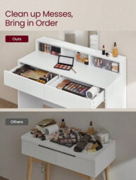 Vasagle Dressing Table With Large Mirror, Vanity Table With 2 Drawers And 3 Compartments, Makeup Table, Modern,  White - thumbnail 6