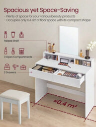 Vasagle Dressing Table With Large Mirror, Vanity Table With 2 Drawers And 3 Compartments, Makeup Table, Modern,  White - thumbnail 4