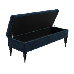 137Cm Sierra Striped Ottoman Storage Bench With Black Turned Wooden Legs - Black Plush Velvet Upholstered Shoes Bench - thumbnail 2