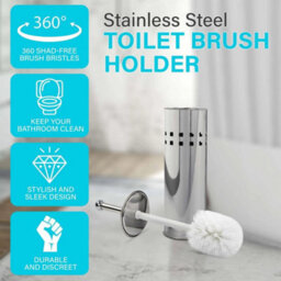 Stainless Steel Free Standing Home Bathroom Toilet Cleaning Brush & Holder Set - thumbnail 5