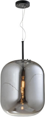 Harper Living Smoked Glass Pendant Light, E27 Ceiling Lighting Black, Adjustable Height Industrial Hanging Lamp, Large