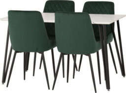 Seconique Marlow Dining Set White Marble With 4 Emerald Green Avery Velvet Chairs - thumbnail 9