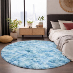 Aspire Homeware Non-Slip Tie Dye Teal Shaggy Rug Soft Fluffy Round, Living Area And Bedroom Rug, (L)120Cm X (W)120Cm - thumbnail 7