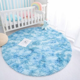 Aspire Homeware Non-Slip Tie Dye Teal Shaggy Rug Soft Fluffy Round, Living Area And Bedroom Rug, (L)120Cm X (W)120Cm - thumbnail 1