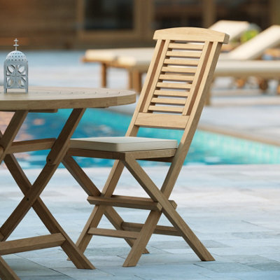 Eterna Sora Teak Garden Outdoor Dining Table & 4 Seat Chair Set - With Green Cushions - image 1