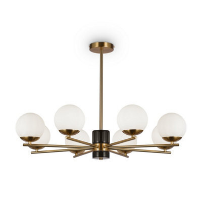 Luminosa Lighting Luminosa Marble Modern Multi Arm Pendant Ceiling Light Brass 8Xe27 White Shade