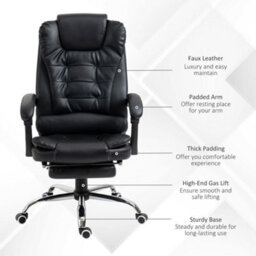 Homcom Executive Office Chair Pu Leather Swivel Chair With Footrest Black - thumbnail 7