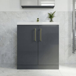 Balterley Bramshall Contemporary Bathroom Floor Standing 2-Door Vanity Unit & Mid-Edge Basin, Dark Grey, 800mm - thumbnail 3