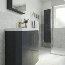 Balterley Bramshall Contemporary Bathroom Floor Standing 2-Door Vanity Unit & Mid-Edge Basin, Dark Grey, 800mm - thumbnail 4