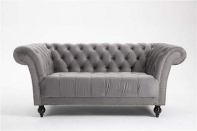 Grey 2 Seater Handmade Chesterfield Sofa Armchair Settee Love Seat Velvet - D Pro T Homeware - image 1
