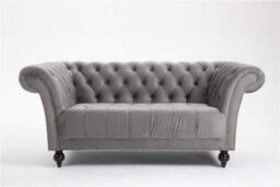 Grey 2 Seater Handmade Chesterfield Sofa Armchair Settee Love Seat Velvet - D Pro T Homeware - thumbnail 1
