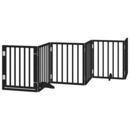 Walplus Black Dog Gate With Door Foldable 6 Panels 300 Cm Poplar Wood - thumbnail 2