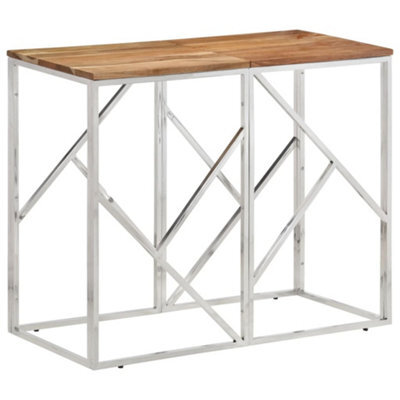 Berkfield Console Table Silver Stainless Steel And Solid Wood Acacia - image 1