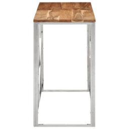 Berkfield Console Table Silver Stainless Steel And Solid Wood Acacia - thumbnail 3