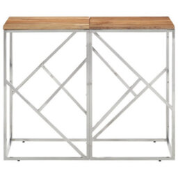 Berkfield Console Table Silver Stainless Steel And Solid Wood Acacia - thumbnail 2