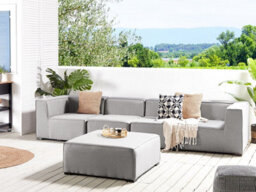 Beliani Garden Sofa With Ottoman 4 Seater Arezzo Modular Light Grey - thumbnail 2