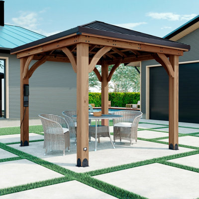 Backyard Discovery Barrington Cedar Wood Outdoor Patio Gazebo With Powerport 3M X 3M (10Ft X 10Ft) - image 1