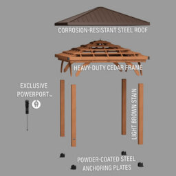 Backyard Discovery Barrington Cedar Wood Outdoor Patio Gazebo With Powerport 3M X 3M (10Ft X 10Ft) - thumbnail 9