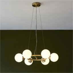 Loops Multi Arm Hanging Ceiling Pendant Light - Satin Brass Plate & Gloss White Glass Shade - 6 X 3W Led G9 - thumbnail 3