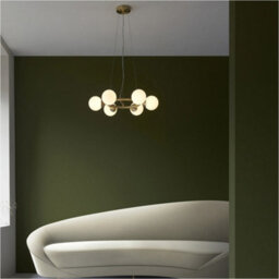 Loops Multi Arm Hanging Ceiling Pendant Light - Satin Brass Plate & Gloss White Glass Shade - 6 X 3W Led G9 - thumbnail 4