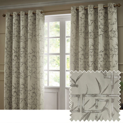 Paoletti Bamboo Fully Lined Jacquard Eyelet Curtains, Champagne - image 1