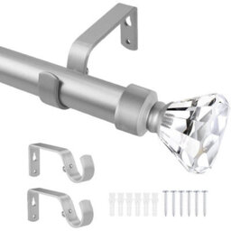 Ameha Plain Sapphire Crystal Metal Curtain Pole 120-210 Cm, (48-84 Inches) Chrome Extendable Adjustable Curtain Poles - thumbnail 2