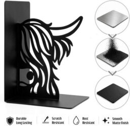 CKB Ltd Set Of 2 Highland Cow Bookends, Cute 3D Book Ends For Shelves Black - thumbnail 5