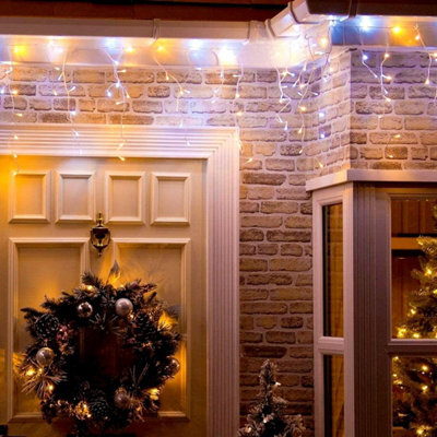 The Magic Toy Shop 200 Led Christmas Lights Icicle Warm White & White Snowing Chaser Timer Outdoor - image 1