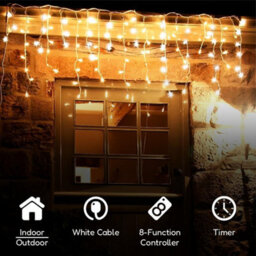 The Magic Toy Shop 200 Led Christmas Lights Icicle Warm White & White Snowing Chaser Timer Outdoor - thumbnail 2