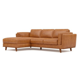 Valencia Artisan Top Grain Leather Three Seats With Left Chaise Sofa Cognac Alder Wood Legs And Frame - thumbnail 1