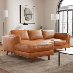 Valencia Artisan Top Grain Leather Three Seats With Left Chaise Sofa Cognac Alder Wood Legs And Frame - thumbnail 2