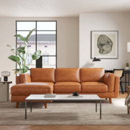 Valencia Artisan Top Grain Leather Three Seats With Left Chaise Sofa Cognac Alder Wood Legs And Frame - thumbnail 4
