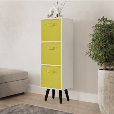Urbn-Living Urbnliving 80Cm Height 3 Tier White Wooden Storage Bookcase Yellow Insert Scandinavian Style Black Legs - image 1