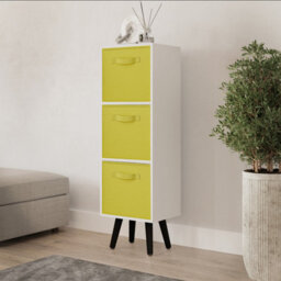Urbn-Living Urbnliving 80Cm Height 3 Tier White Wooden Storage Bookcase Yellow Insert Scandinavian Style Black Legs