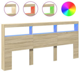Berkfield Headboard Cabinet With Led Sonoma Oak 220X17X102 Cm - thumbnail 2