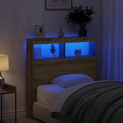 Walplus Headboard Cabinet With Led Artisan Oak 100X17X102 Cm - image 1
