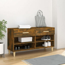 Berkfield Shoe Cabinet Smoked Oak 102X35X55 Cm Engineered Wood - thumbnail 1