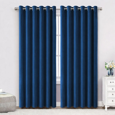 Bedlooms Navy Crushed Velvet Curtains Blackout Thermal Insulated Eyelet Curtain (Pair) 66 X 72 Inches With Tie Back Two - image 1