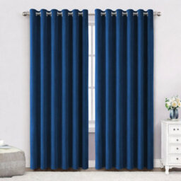 Bedlooms Navy Crushed Velvet Curtains Blackout Thermal Insulated Eyelet Curtain (Pair) 66 X 72 Inches With Tie Back Two