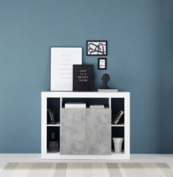 FurniComp LTD Furnicomp Viola 2 Door White Gloss And Concrete Grey Small Sideboard