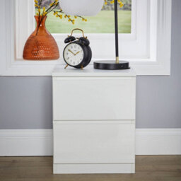 Home Source Lugano White 2 Drawer Bedside Table High Gloss Drawer Fronts - thumbnail 3