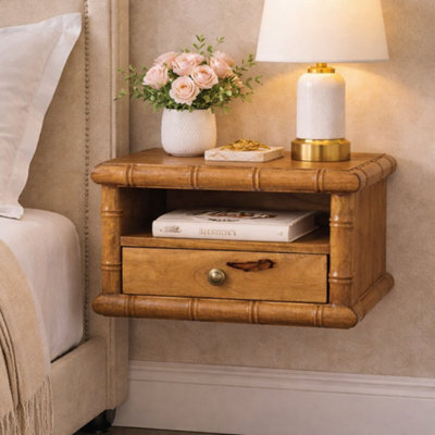 Artisan Furniture Solid Wood Bamboo Open Bedside In Amber Oak Finish, 1 Drawer With Open Shelf, Brown - image 1